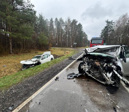 Wypadek na trasie Chełm-Włodawa. Dwa auta kompletnie rozbite